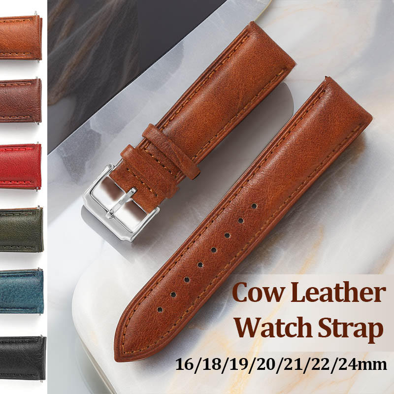 16-24mm Vintage Vegetal Curtido Pulseira De Relógio De Couro De Vaca Genuíno 16mm 18mm 19mm 20mm 22mm 24mm Masculino Fem