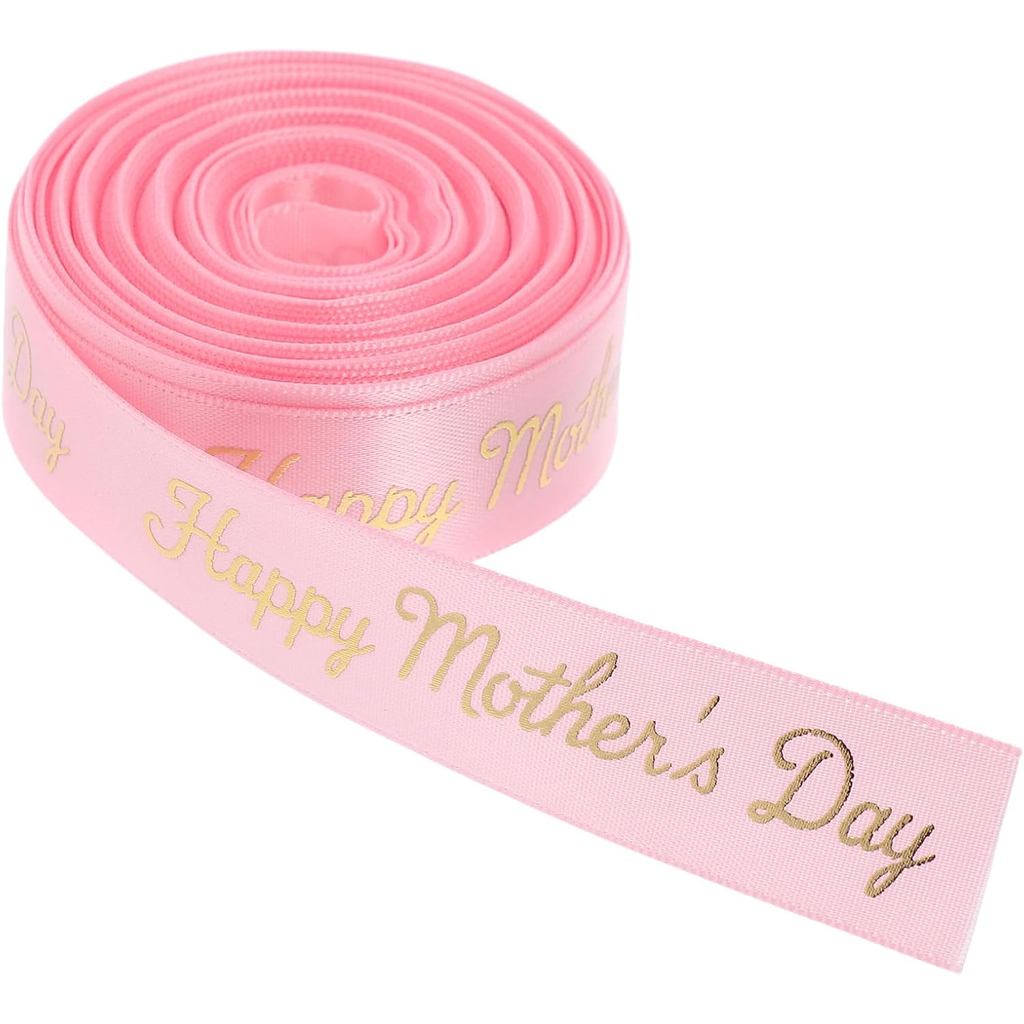 Fita ABOOFAN Rosa para o Dia das Mães, 20mm x 10 Jardas, Fita de Cetim com Letras em Folha Dourada para Buquê de Flores,