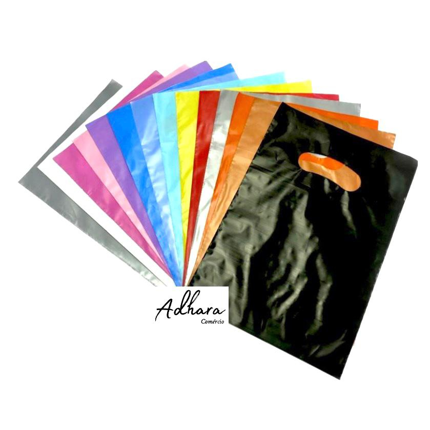 100 Sacolas Plásticas- 20X30 - Material Virgem - Boca de Palhaço - Alça Vazada - Para Loja