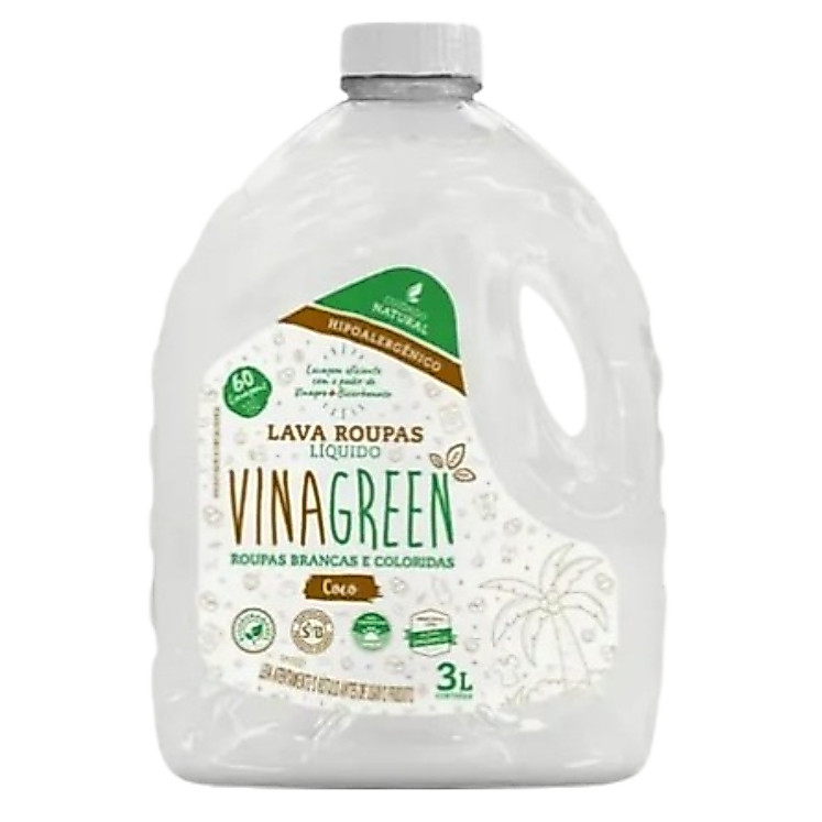 Lava Roupas Coco Líquido 3L Vinagreen Vinagre Álcool Orgânico Natural Limpeza Roupas Macias Odores