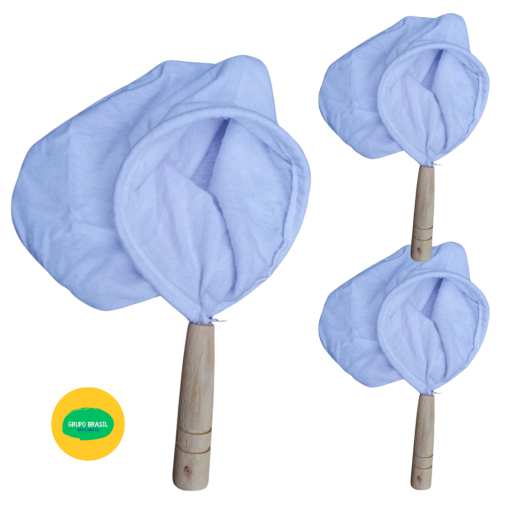 Coador de Café Ecológico Cabo Madeira Natural Tecido Flanela Branca (Kit 3 Tamanhos)