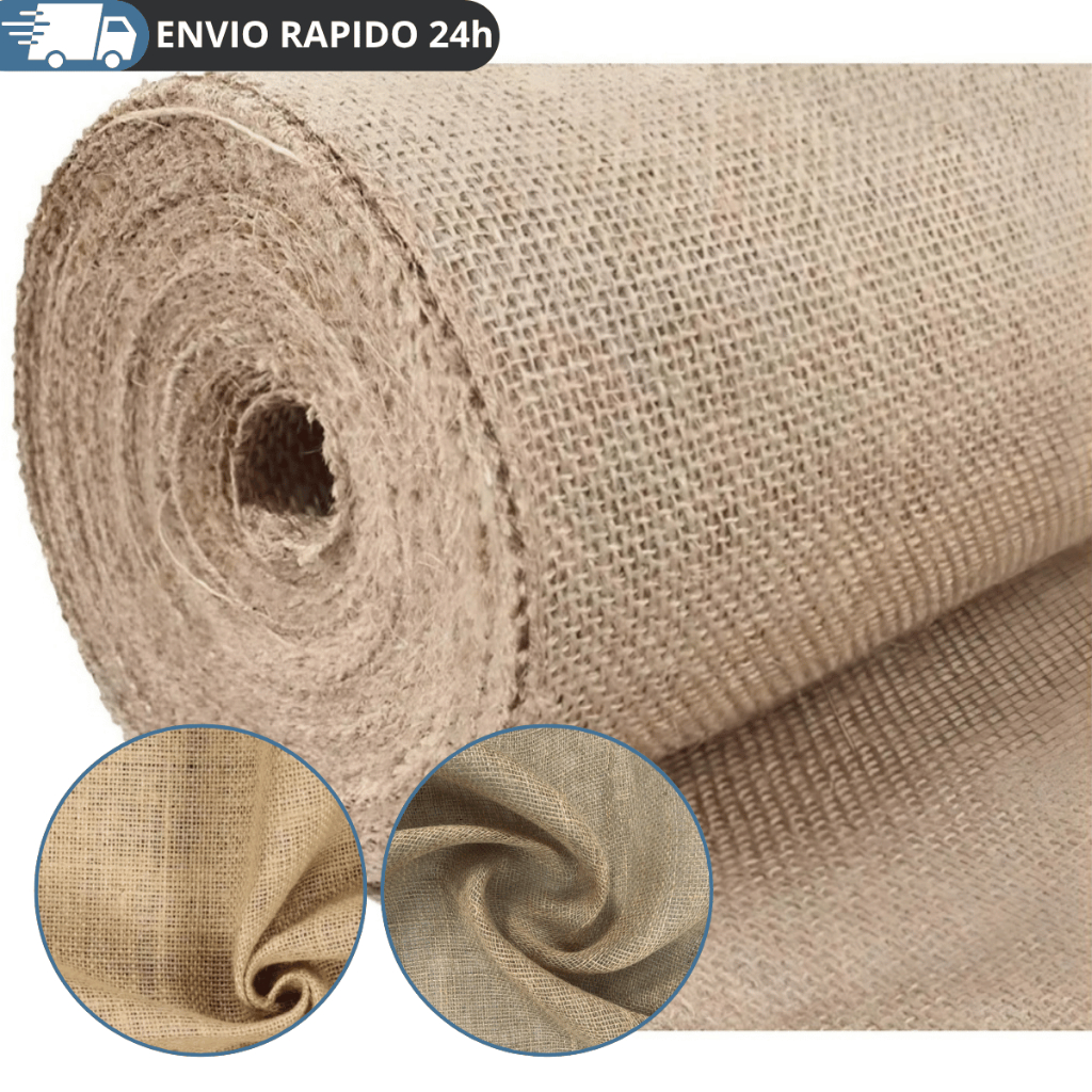 4M Tecido De Juta - Tela De Juta - Artesanato - Decoração Cor Natural Desenho Do Tecido Liso