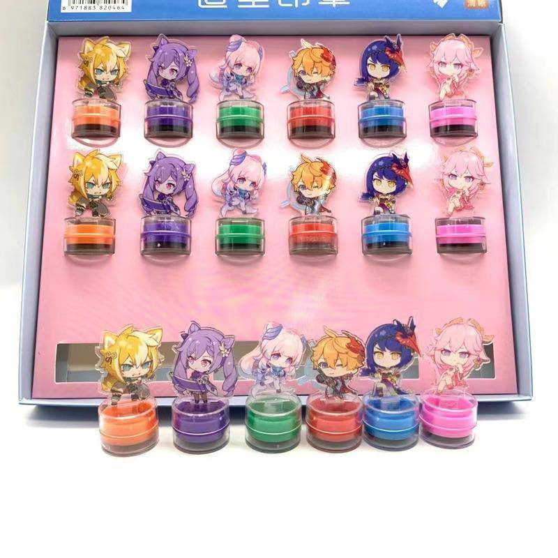 Genshin Impact Cute Round Stamp Reward Photo Album Toy DIY Rubber decoration for children, model Wendy Albedo Little Thu