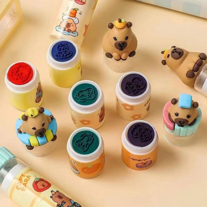 2item/Set of new cute capybara round stamps for reward toys and album decoration DIY Scrapbook Cartoon Rubber Double-Sid