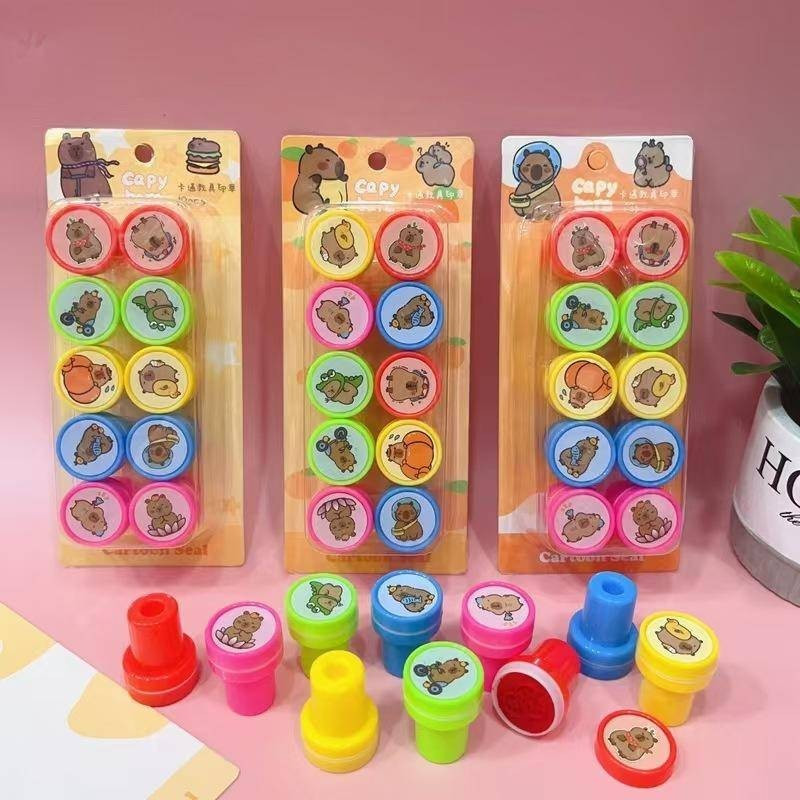 10item/Set of Cute Capybara Cartoon Children's Self-Inking Stamps Toy Rubber Stamp School Office Children's Birthday Gif