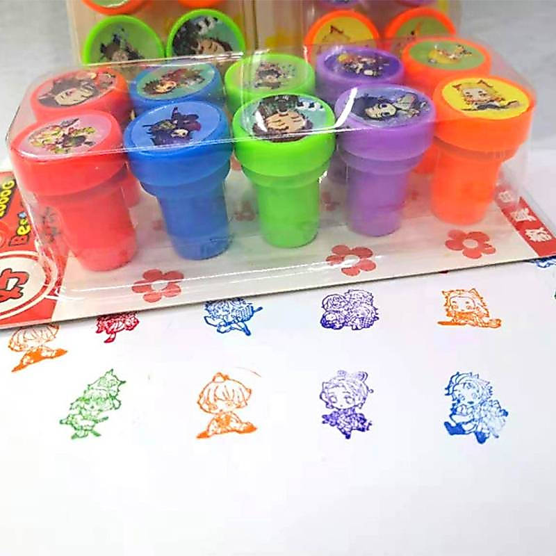 10个/Box Kimetsu No Yaiba Colorful Cartoon Round Rubber Stamp Fun and Cute Children's Stamp DIY Scrapbook album decoratio