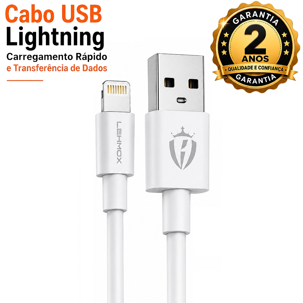 Kit de Cabo Lightning USB-A Turbo 1 metro Para Celular iPhone e iPad Revenda Nota fiscal