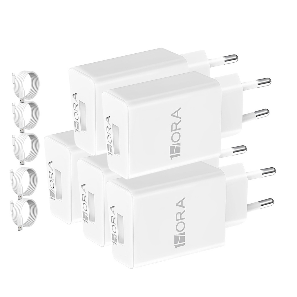 KIT 5X Carregador iPhone 1Hora + Cabo Usb A/Lightning 2.0A Branco