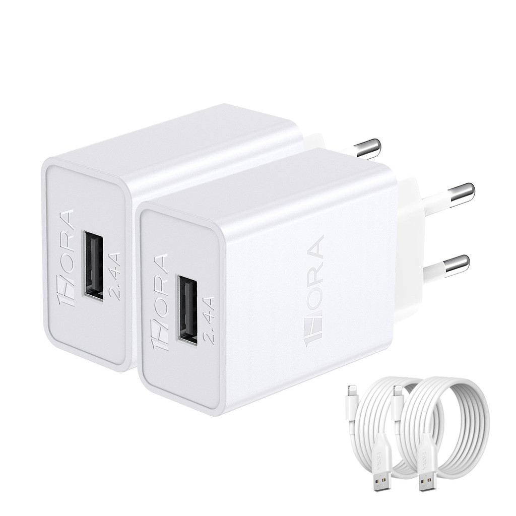 KIT 2X Carregador Usb 1Hora, 2.4A + Cabo Usb A/Lightning Branco