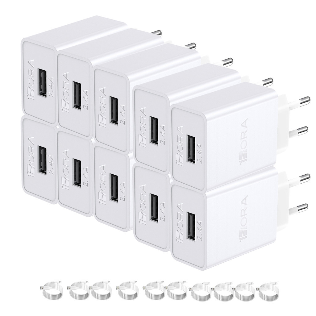 KIT 10X Carregador Usb 1Hora, 2.4A + Cabo Usb A/Lightning Branco