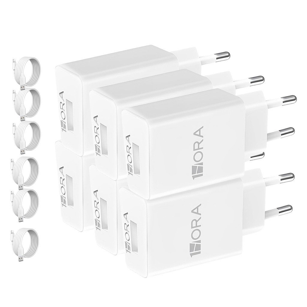 KIT 6X Carregador iPhone 1Hora + Cabo Usb A/Lightning 2.0A Branco
