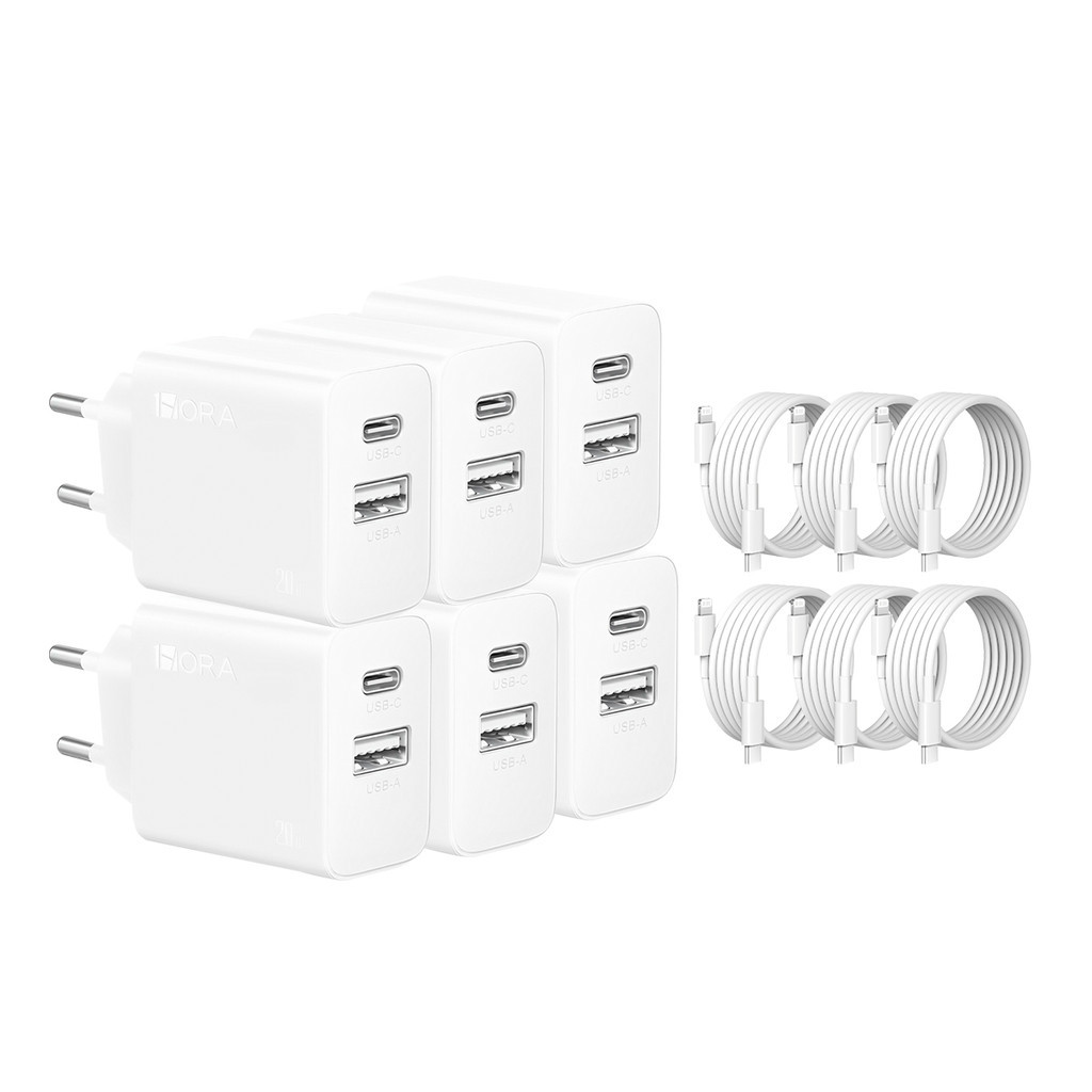 KIT 6X Carregador Usb 1Hora, Pd 20W + Cabo C/Lightning Branco