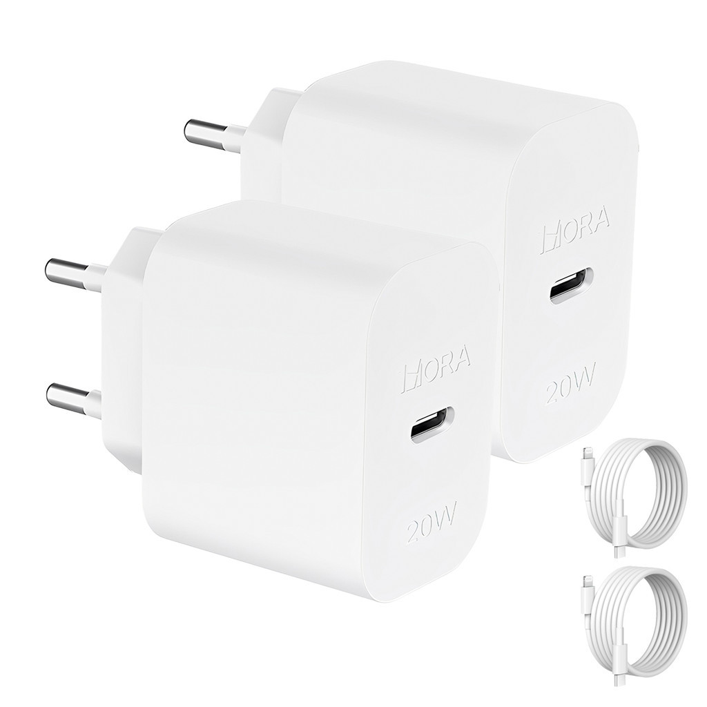 KIT 2x Carregador Usb 1Hora Pd20W + Cabo C/Lightning 1M Branco