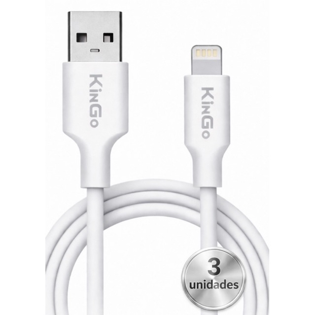 Cabo para iPhone Lightning Turbo 2.1A - Kit 3 Unidades - Carregamento Rápido Branco KinGo