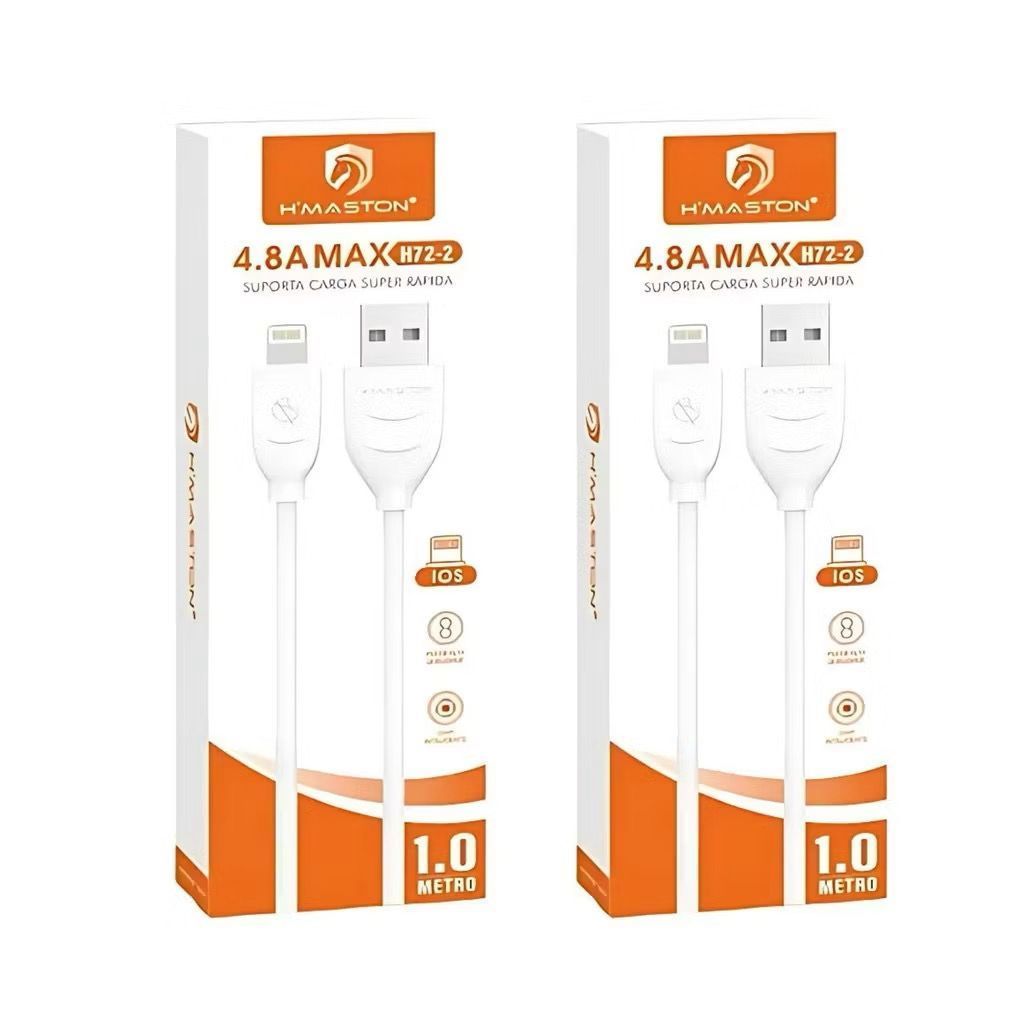 Kit 2 H'Maston H72 V8/Lightning/TipoC Cabo 4.8A Suporta Carregamento Super Rápido E Transmissão De Dados