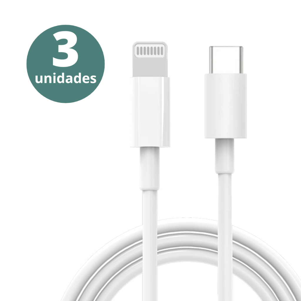 Kit 3 Unidades Cabo Usb C Compatível Com Lightning Carregador Dados