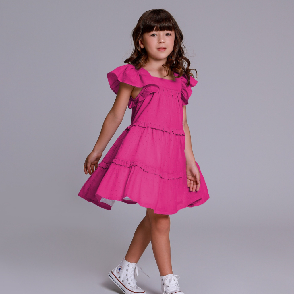 Roupa Infantil Menina Algodão Verão Moda Vestido Pink Feminina  Criança Confortável Estilo Delicado