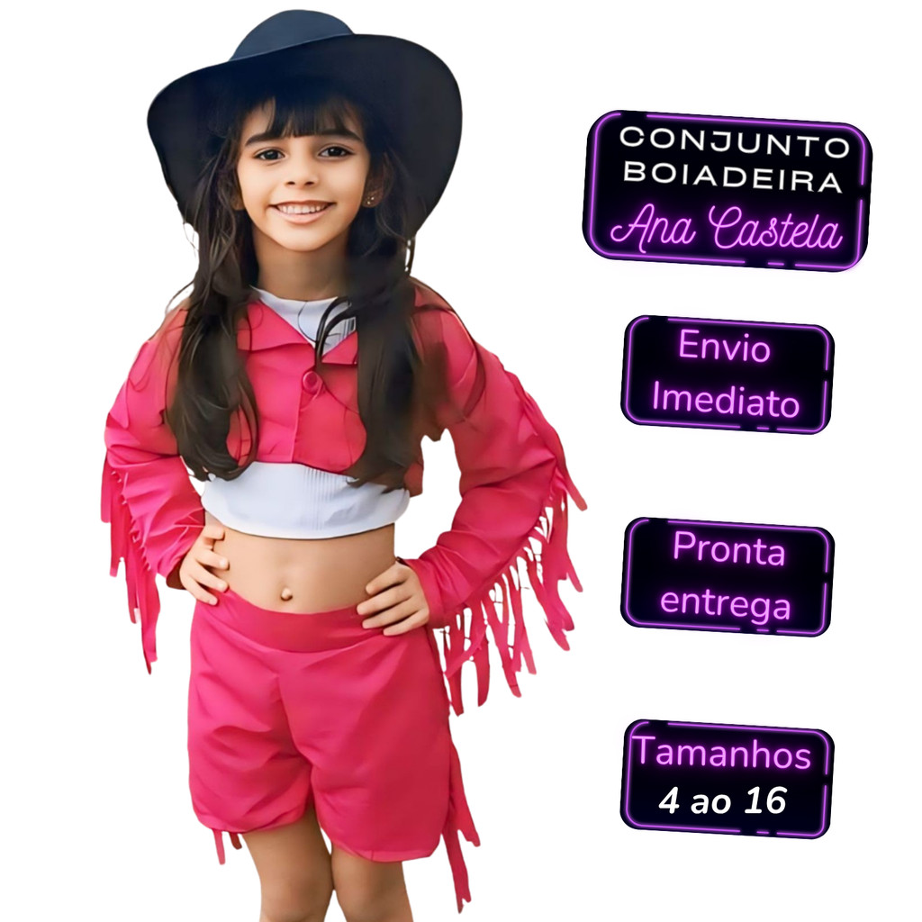 Conjunto Boiadeira Country Menina Infantil Rosa Pink - Estilo Exclusivo Ana Castela