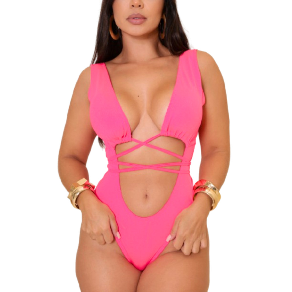 Body Feminino Isabely Maiô Pink Moda Praia Com Bojo