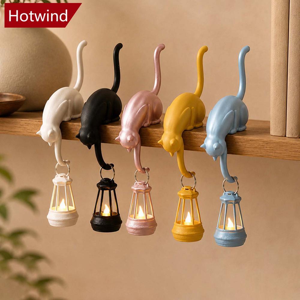 HOTWIND 3D Impresso Bonito Gato Prateleira Gancho Com Lanterna Estatueta Desktop Pendurado Casa Quarto Entrada Mesa Deco