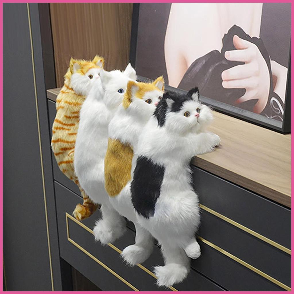 Realista Peludo Pendurado Gato Bonito Gatinho Modelo Boneca De Pelúcia Ornamentos Para Casa TV Desktop Arte Decoração op