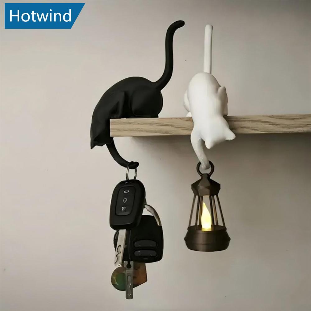 HW 3D Impresso Bonito Gato Prateleira Gancho Com Lanterna Estatueta Desktop Pendurado Casa Quarto Entrada Mesa Decoração