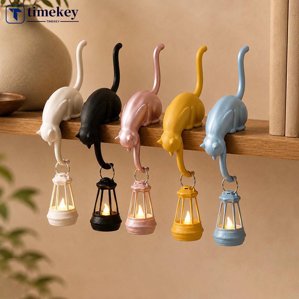 TIMEKEY 3D Impresso Bonito Gato Prateleira Gancho Com Lanterna Estatueta Desktop Pendurado Casa Quarto Entrada Decoração