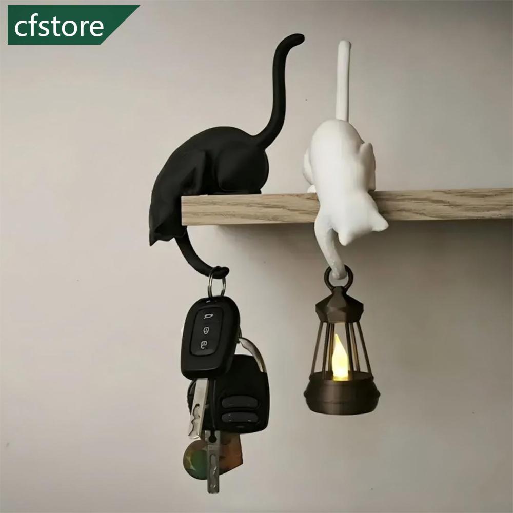 CFSTORE 3D Impresso Bonito Gato Prateleira Gancho Com Lanterna Estatueta Desktop Pendurado Casa Quarto Entrada Decoração