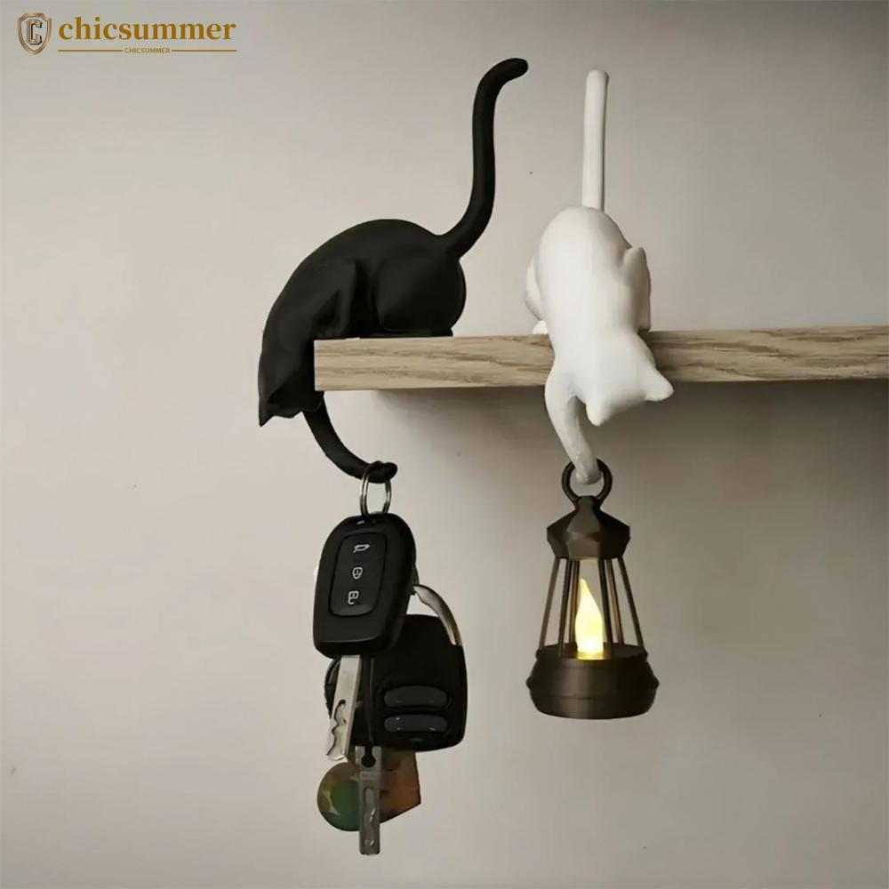 CHICSUMMER 3D Impresso Bonito Gato Prateleira Gancho Com Lanterna Estatueta Desktop Pendurado Casa Quarto Entrada Mesa D