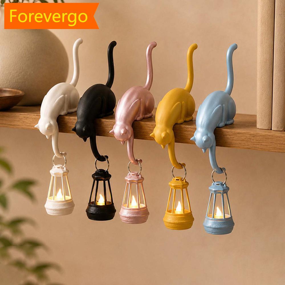 forevergo 3D Impresso Bonito Gato Prateleira Gancho Com Lanterna Estatueta Desktop Pendurado Casa Quarto Entrada Mesa De