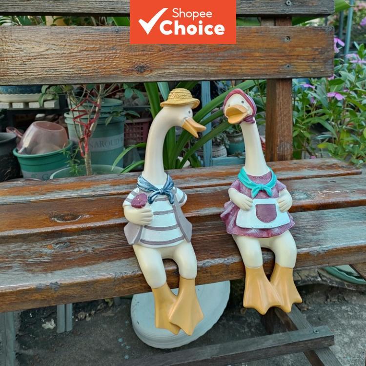 Casal De Desenhos Animados Pendurado Perna Pato Estatueta De Resina-Jardim Varanda Homestay Desktop Decoração Do De Infâ