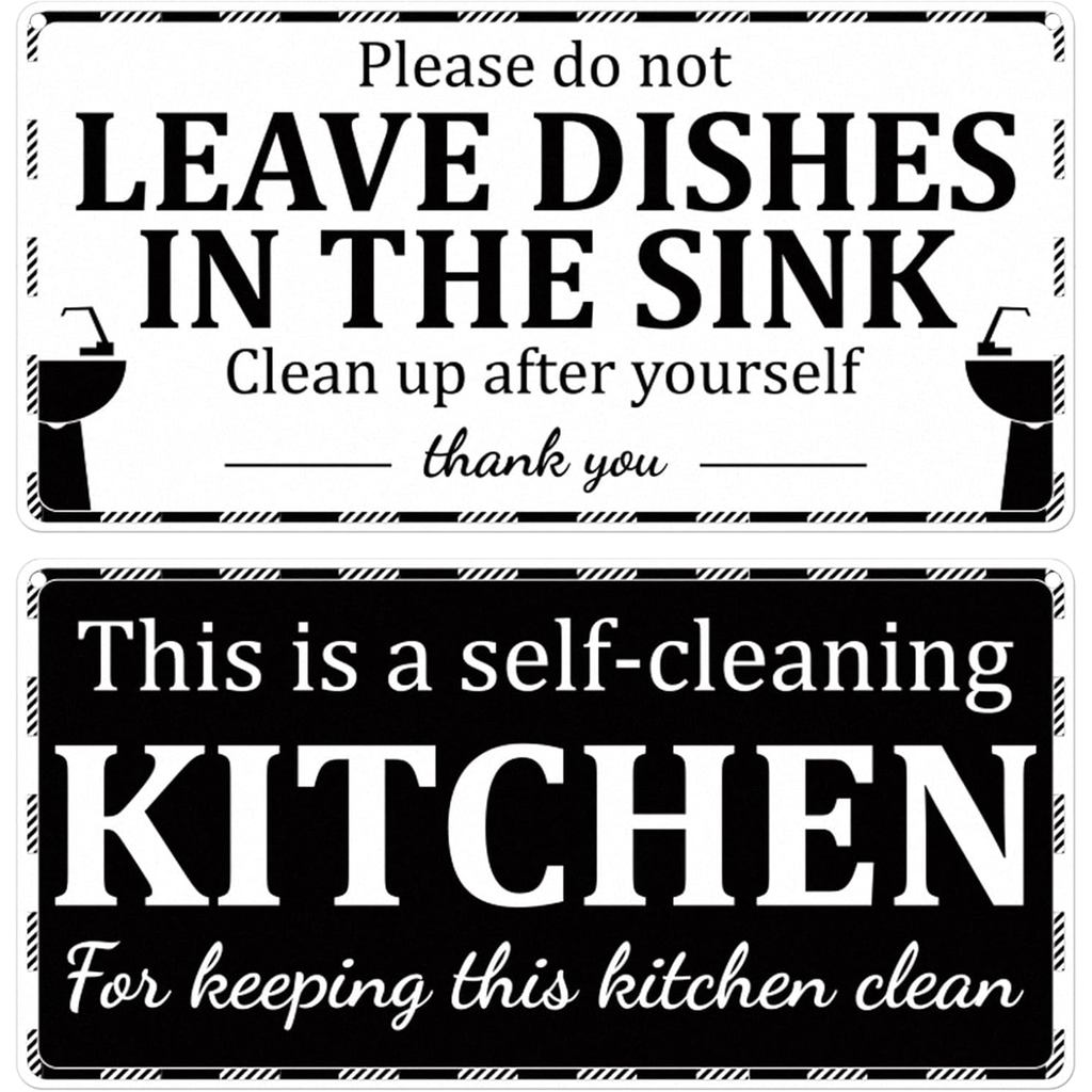 2 Pack Kitchen Signs Wall Decor Self-Cleaning Kitchen Sign Please Do Not Leave Dishes in Sink Sign 10 x 5 Inch Aluminum