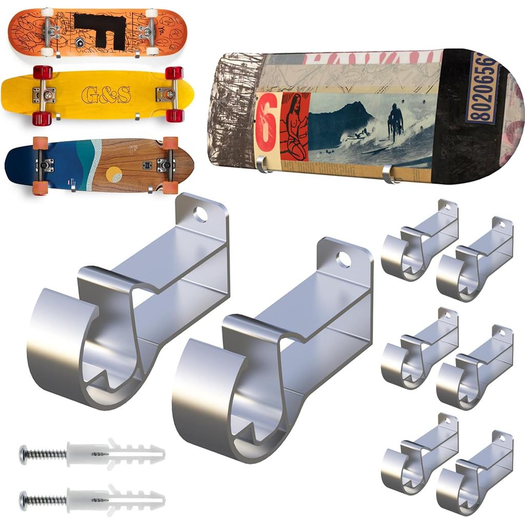 4 Packs Skateboard Rack Horizontal Skateboard Wall Mount Aluminum Skateboard Hanger for Display Deck Storage