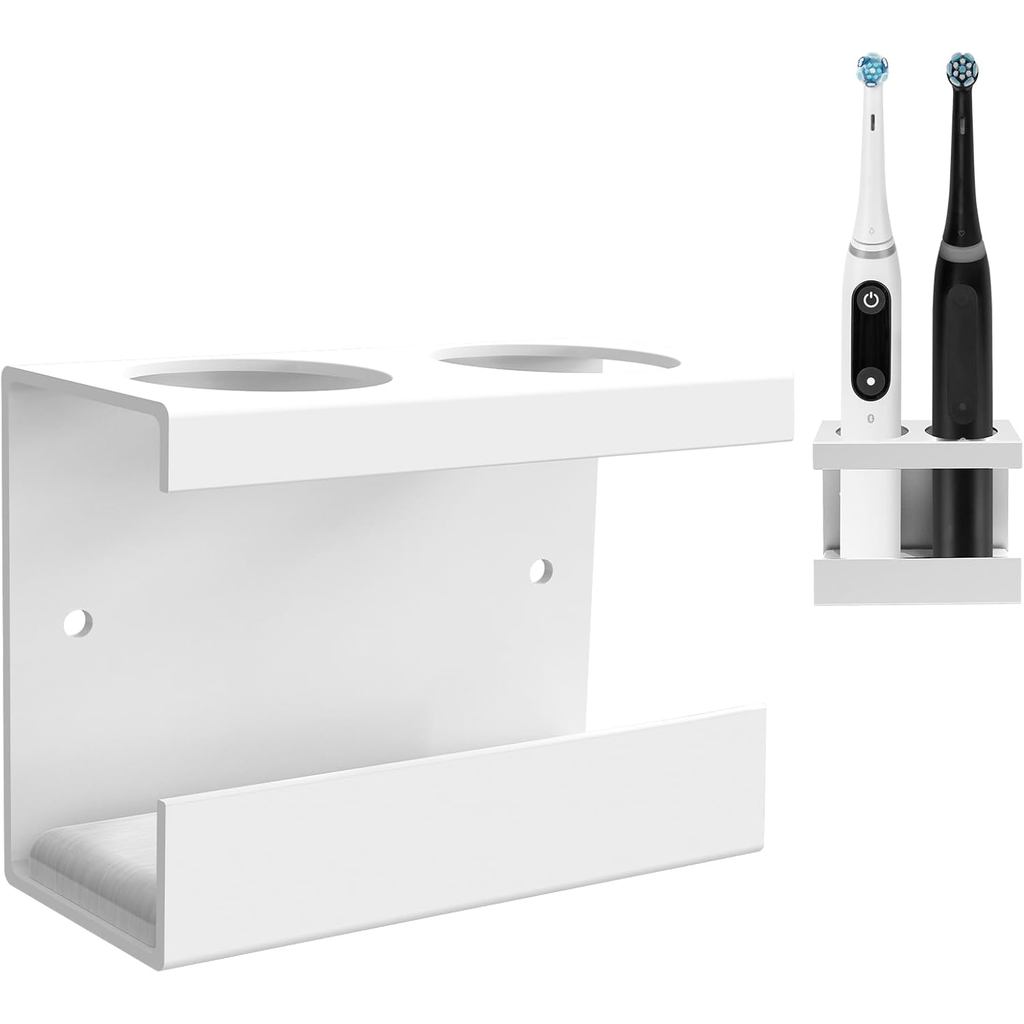 Linkidea Wall Mount Electric Toothbrush Holder for Bathroom, 2 Slots Aluminum Alloy Hanger, Self Adhesive Organizer Comp