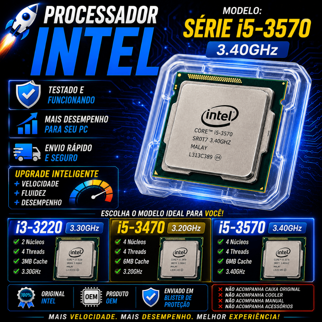 Processador Intel Core I3-3220/ I5-3470/ I5-3570/ I7-3770 LGA 1155 Turbo Gráfico Integrado