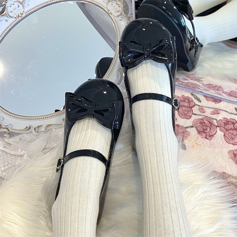 Sapatos Mary Jane Lolita super fofos e versáteis com laço, modelo novo 2026, de salto baixo e bico redondo, estilo escol