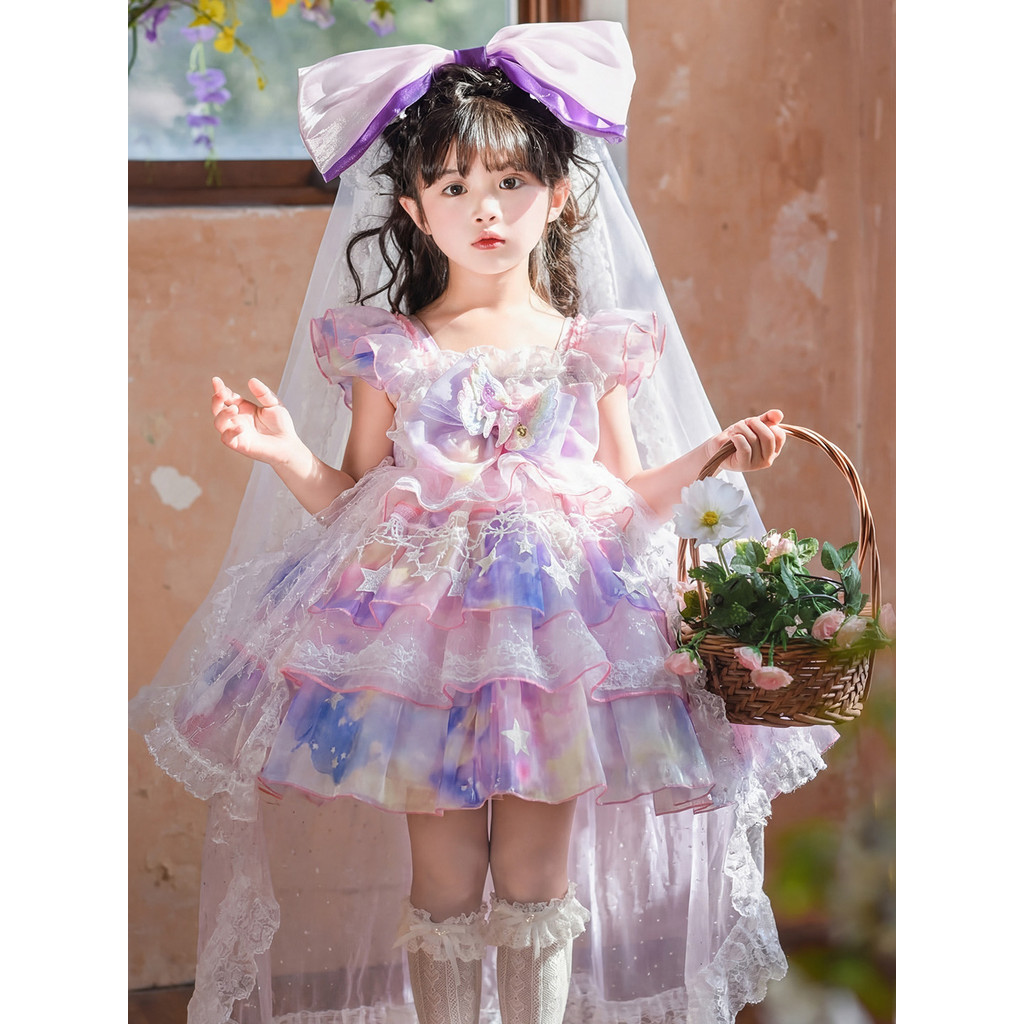 Meninas indústria pesada Lolita vestido de aniversário inchado vestido de princesa menina Super fada fantasia céu estrel