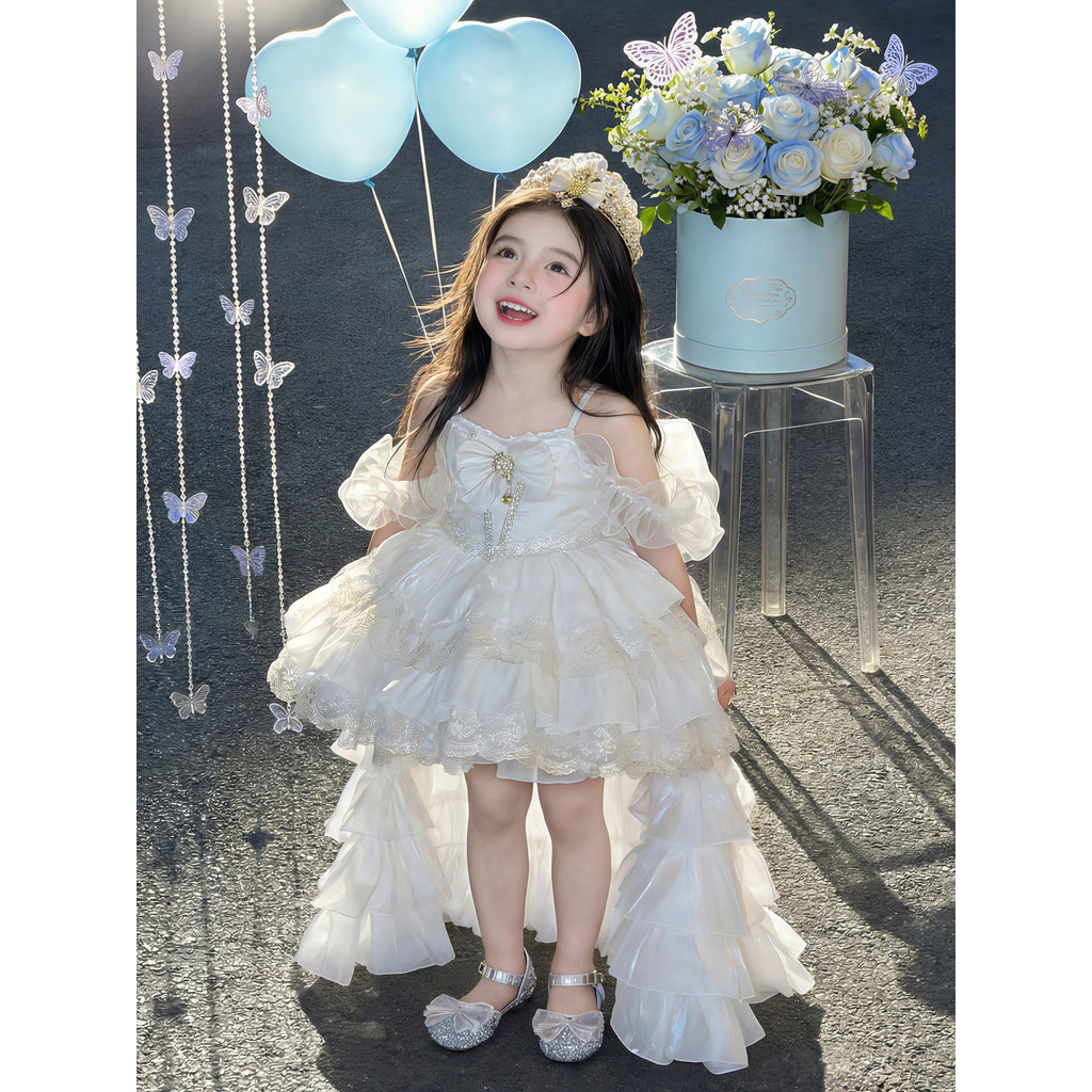 Meninas oceano Lolita grande arco vestido de princesa verão doce menina Super fada vestido de aniversário Pettiskirt