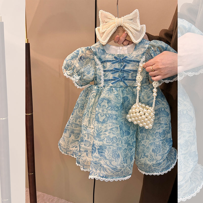 Meninas Lolita vestido de princesa crianças vestido de verão 2025 novo estilo verão menina Super fada moda saia Puff