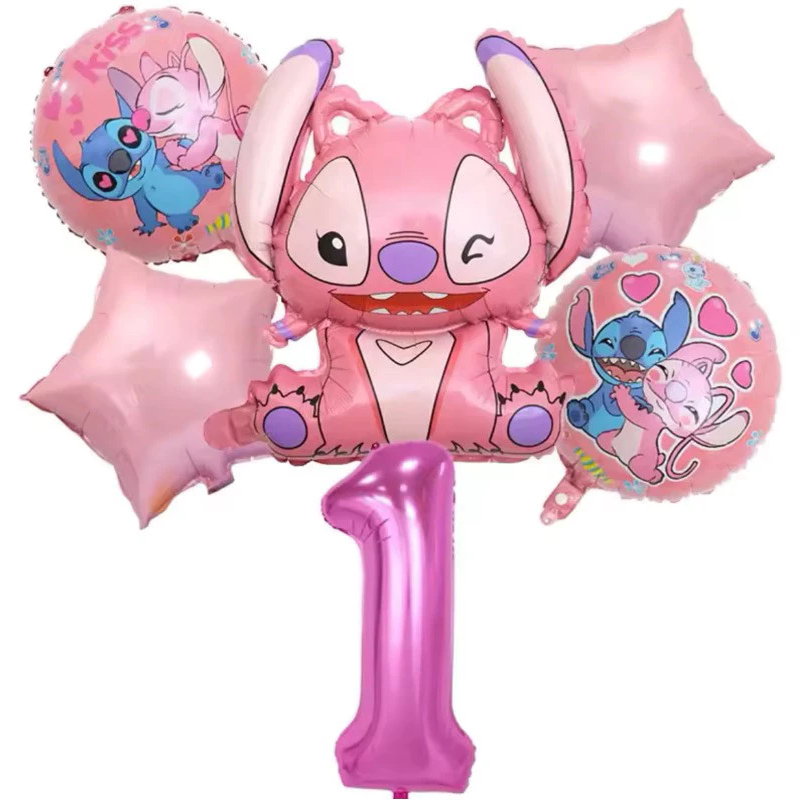Kit BALÃO FESTA Metalizado Personagem ANGEL Stitch  ROSA com Número