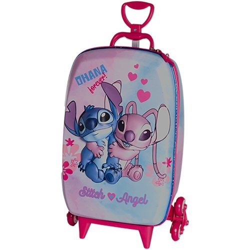 Mochila Escolar Menino Menina Mala Infantil 3d Rodinhas Resistente Personagens Stitch Angel Viagem
