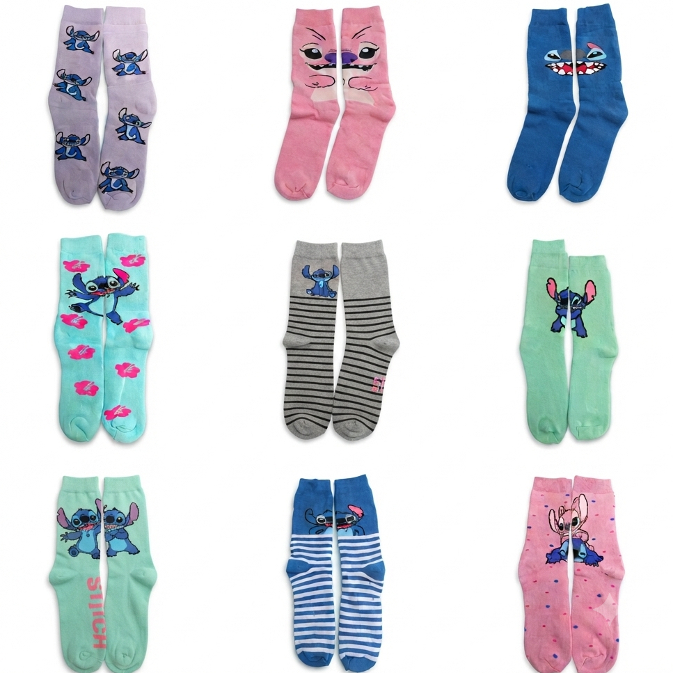Meias Little Stitch/Angel Divertidas Personalizadas Personagens  Adulto/Jovem Ohana