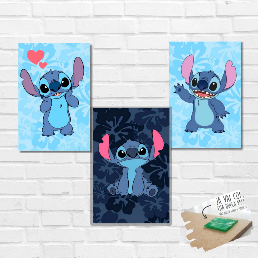Quadro Decorativo Stitch Angel Lilo Personagens Azul Animação Fofinho Criança