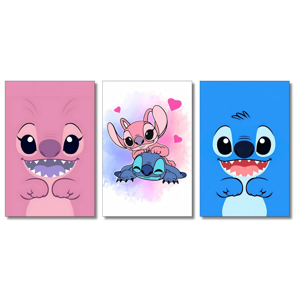 Quadro Decorativo Stitch Angel Lilo Casal Desenho Animado Azul Personagens Famosos