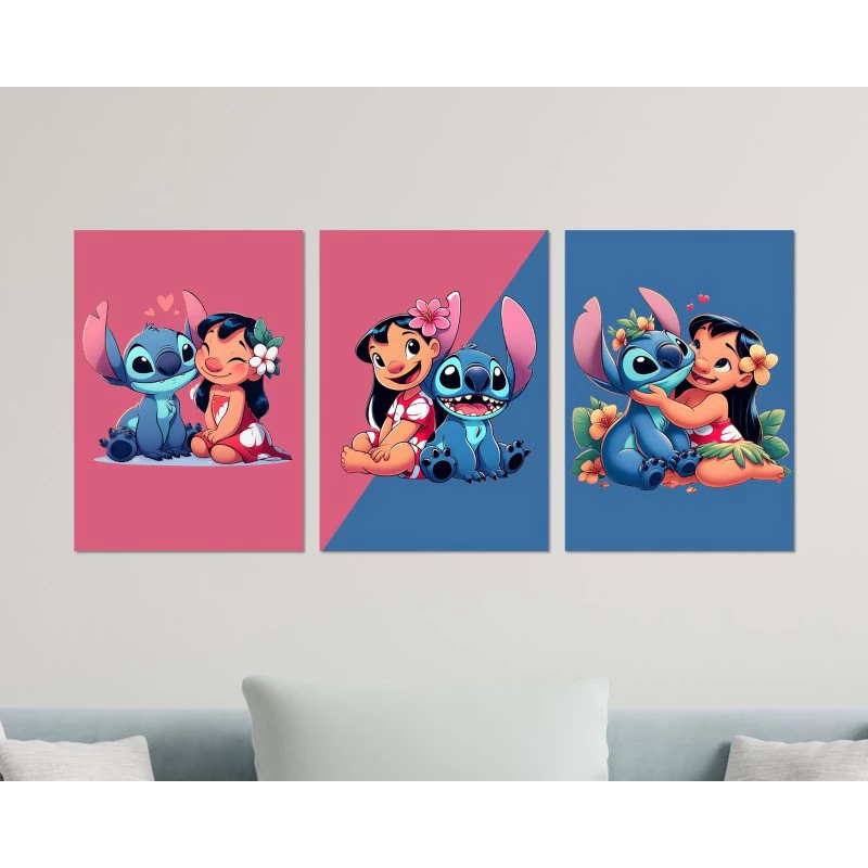 Quadro Decorativo Lilo Stitch Angel Ohana Personagens Famosos Azul Desenho Animação