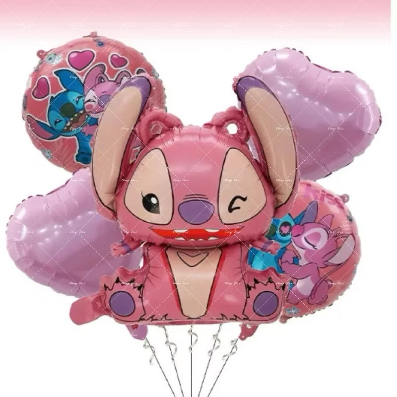 kit de balões metalizafos angel rosa personagem Lilo e stitch a pronta entrega cor rosa balão metalizado rosa angel