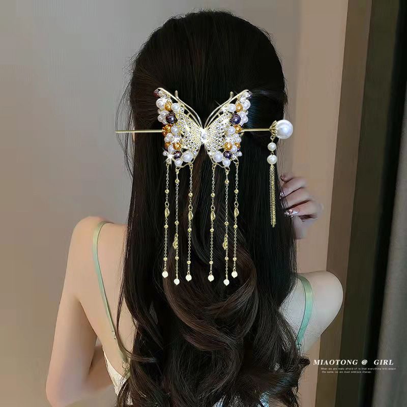 Novo estilo chinês borboleta borla hairpin Super fada passo agitando High-End estilo antigo elegante hairpin elementos c
