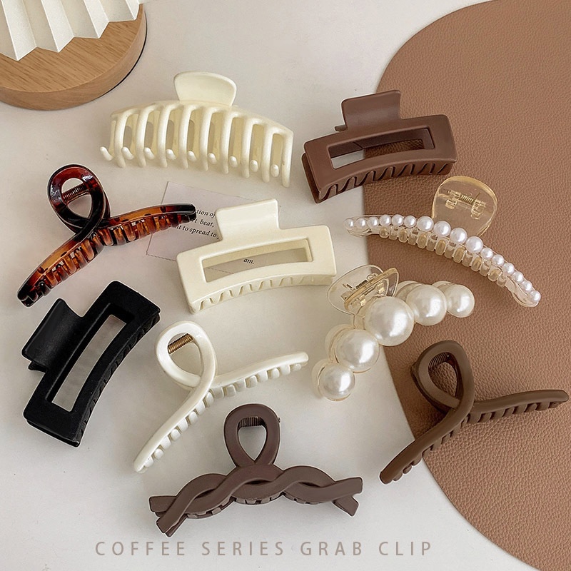 Pérola Grab clip feminino acrílico banho tubarão clipe elegante High-End volta cabeça placa grampo de cabelo Hairpin na