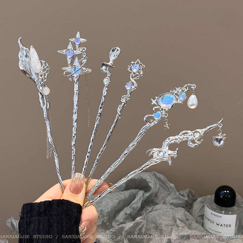 High-end céu estrelado Moonstone borla Hairpin simples estilo chinês temperamento acessórios de cabelo