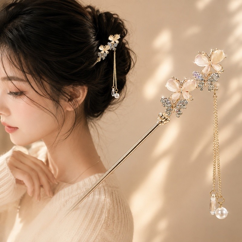 Uma peça novo estilo chinês borboleta Hairpin moda High-End temperamento enrolado acessórios de cabelo
